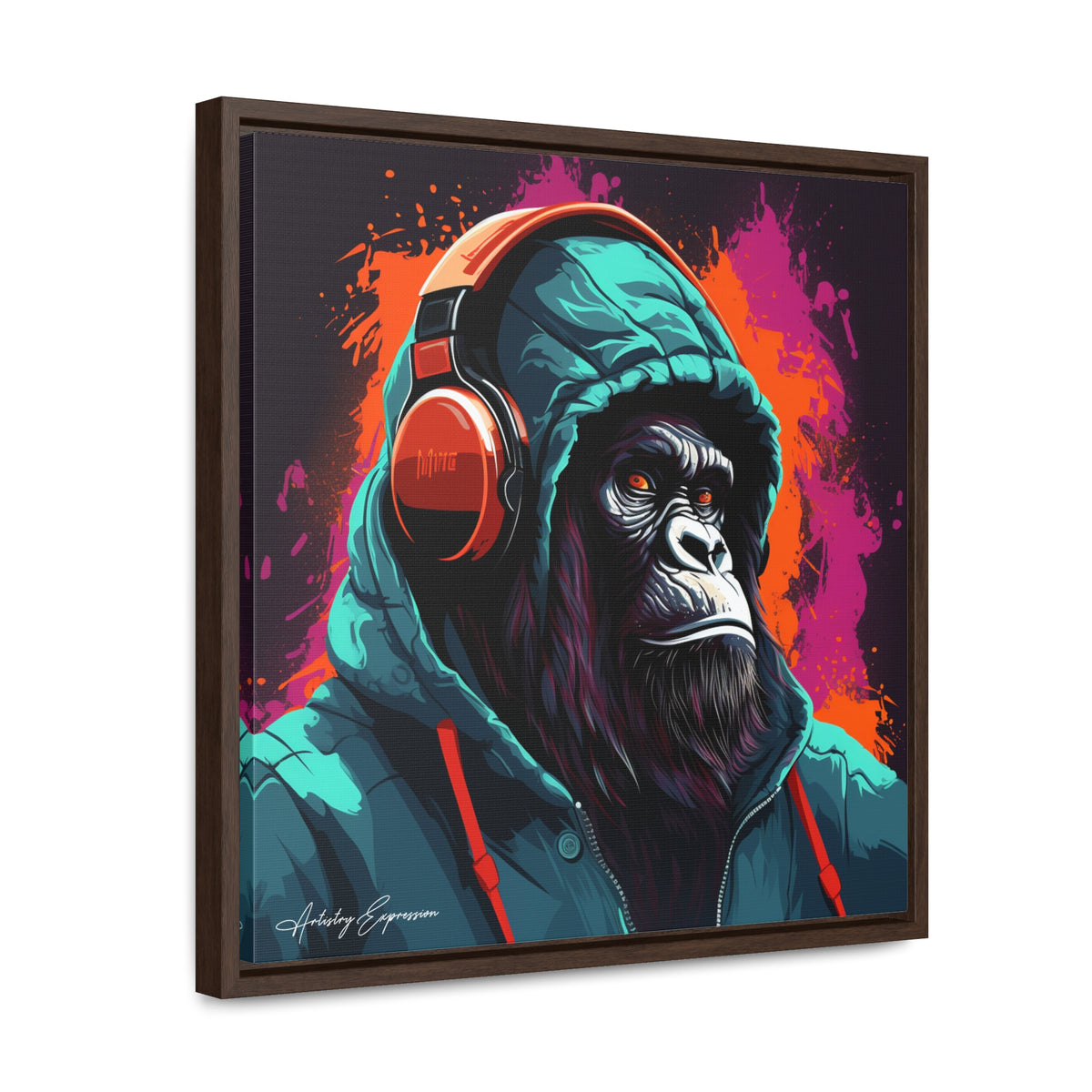 Graffiti Groove: Hooded Gorilla Jamming with Headphones