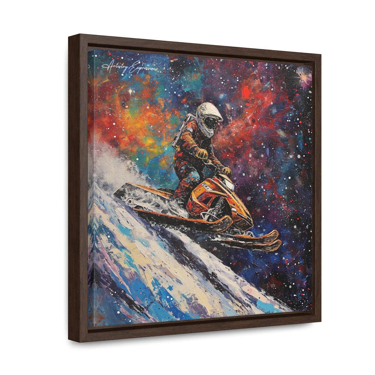 Snowmobile Odyssey: Astronaut's Colorful Space Journey