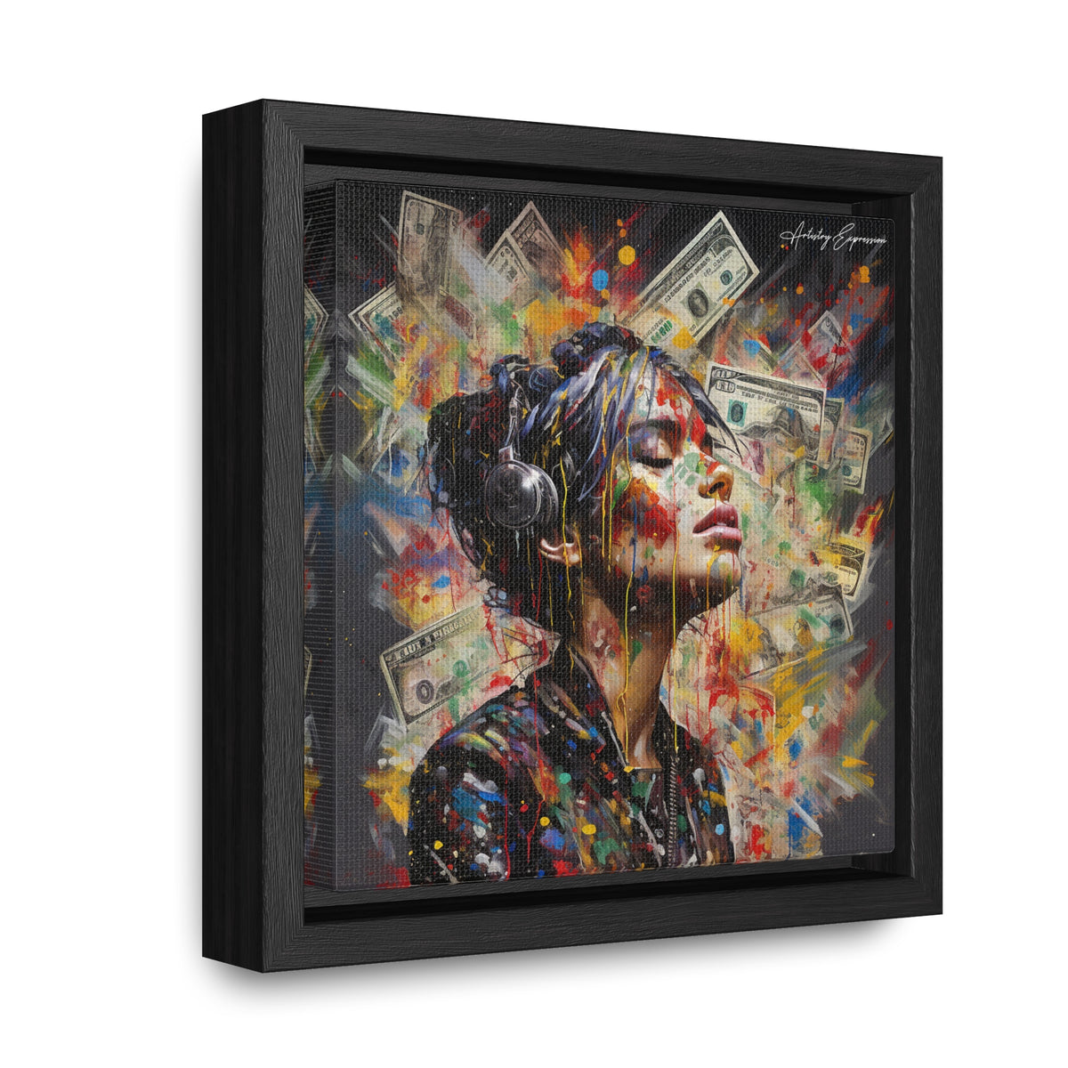 Urban Beats: Graffiti Canvas Featuring Girl with Music and Money
