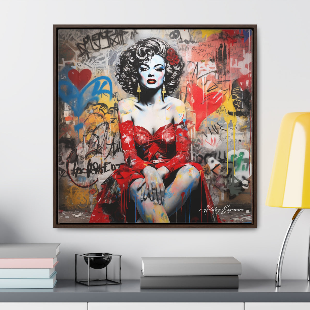 Graffiti Couture: Red-Dressed Lady in Urban Scene