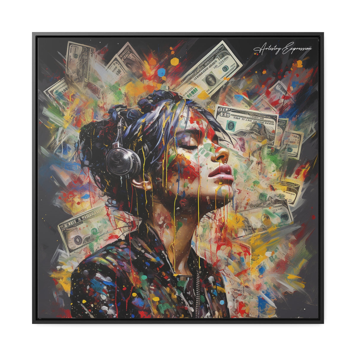 Urban Beats: Graffiti Canvas Featuring Girl with Music and Money
