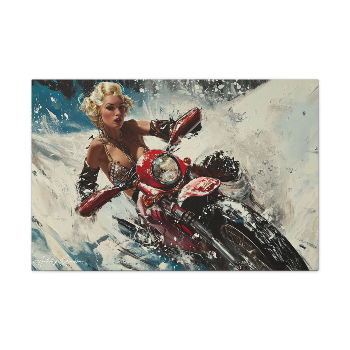Arctic Vixen: Sleek Motorcycle in Snow