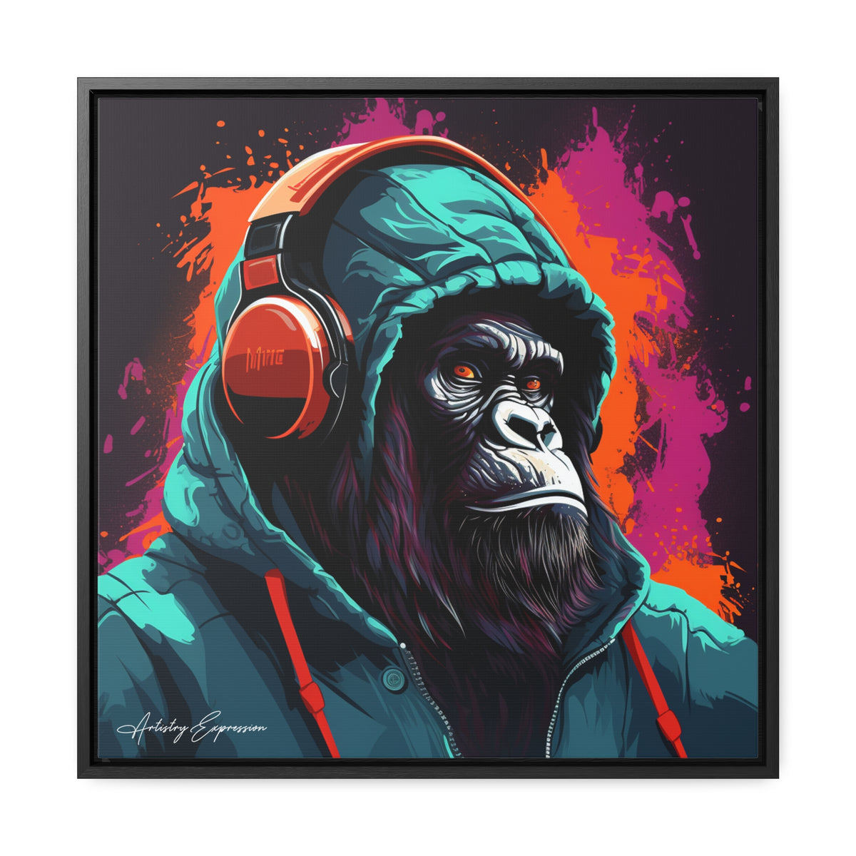 Graffiti Groove: Hooded Gorilla Jamming with Headphones