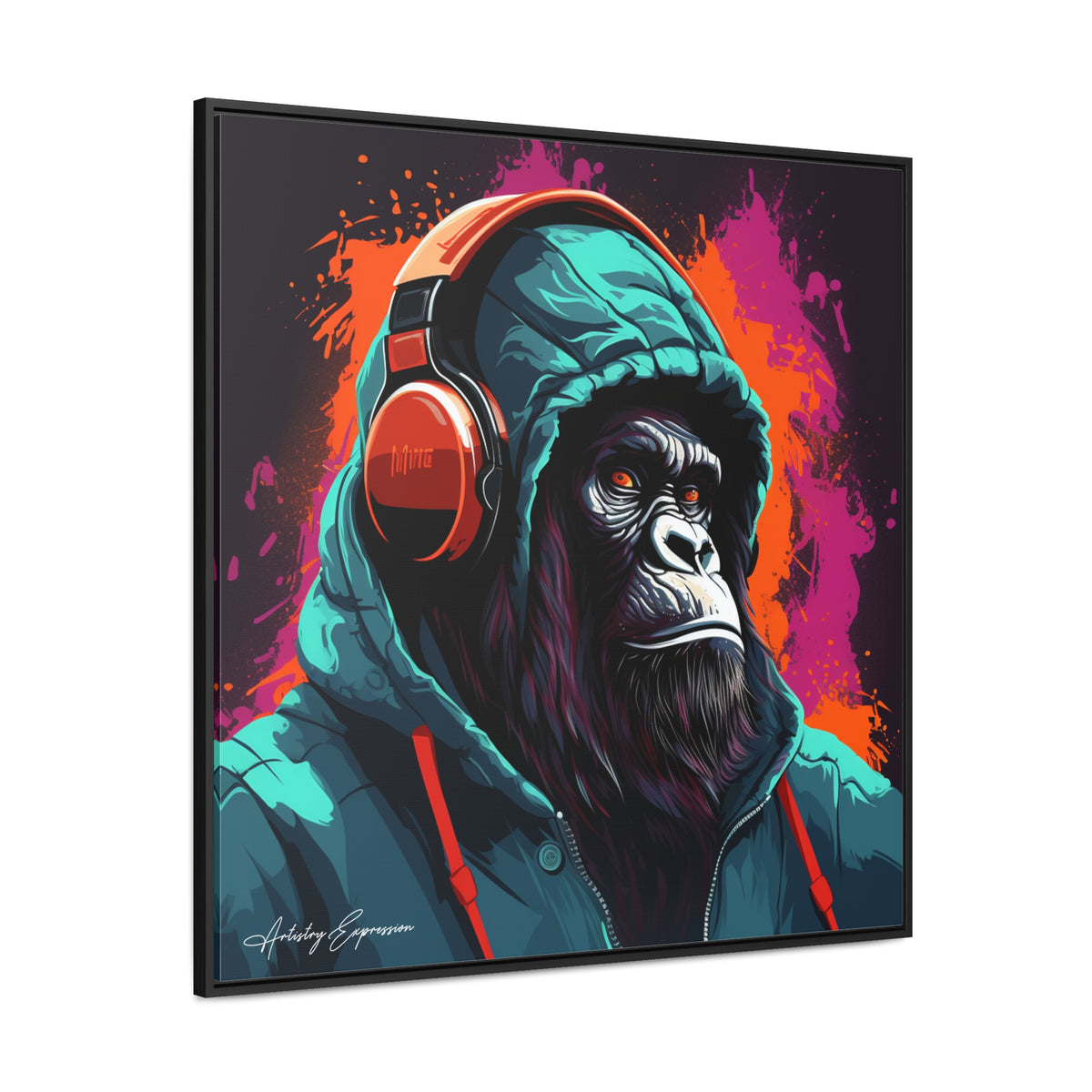 Graffiti Groove: Hooded Gorilla Jamming with Headphones