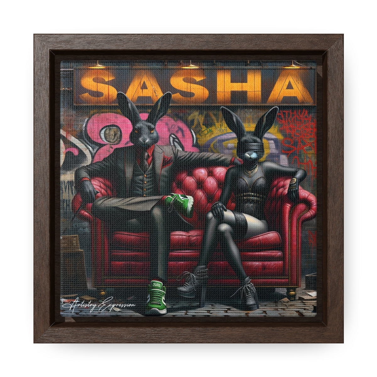 Playful Intrigue: Graffiti Mural with Anthropomorphic Rabbits