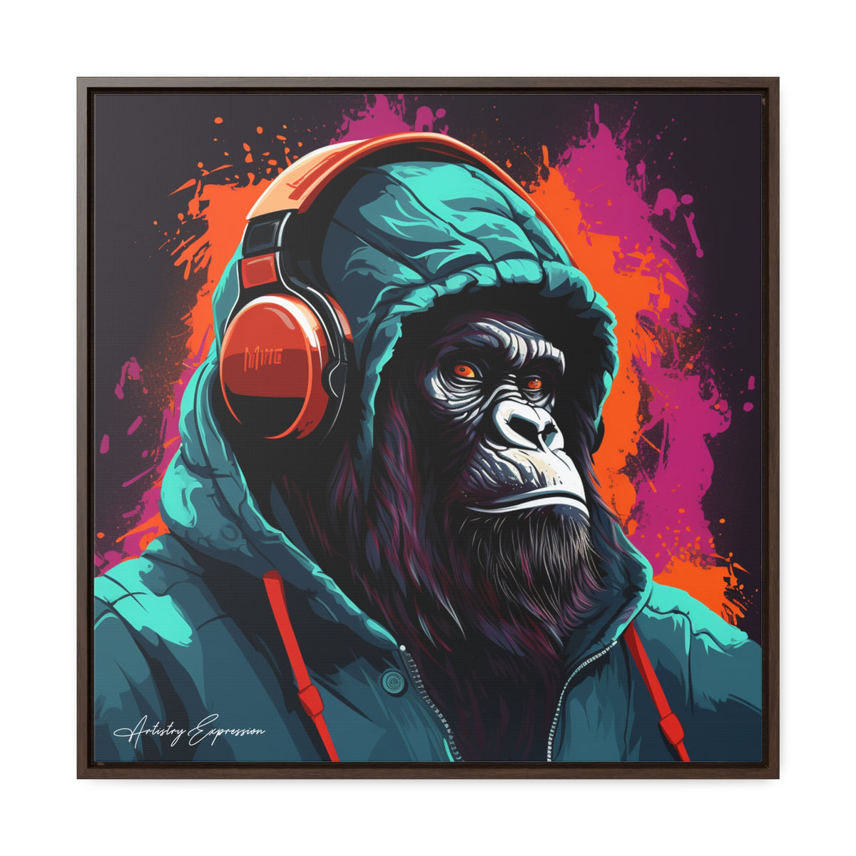Graffiti Groove: Hooded Gorilla Jamming with Headphones