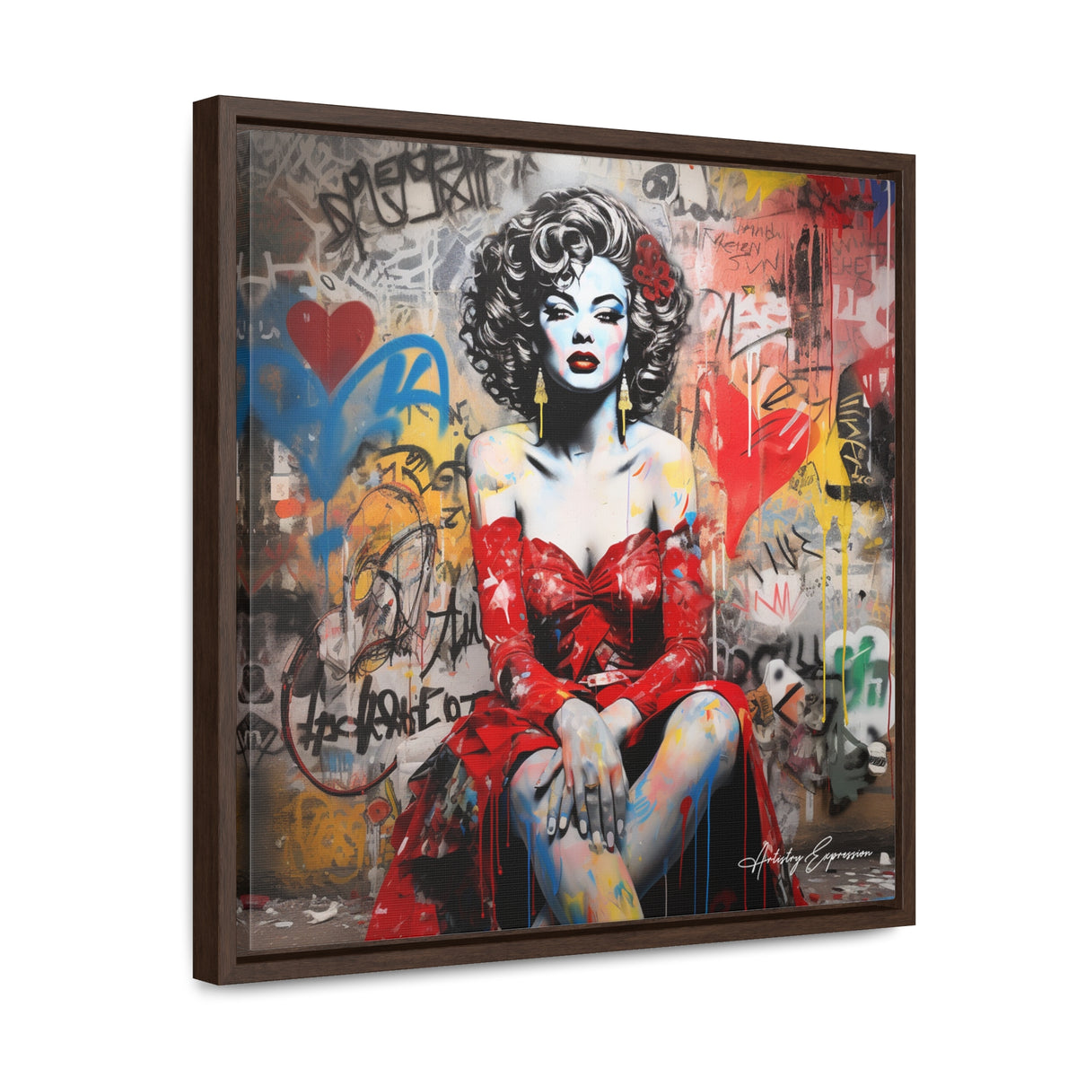 Graffiti Couture: Red-Dressed Lady in Urban Scene