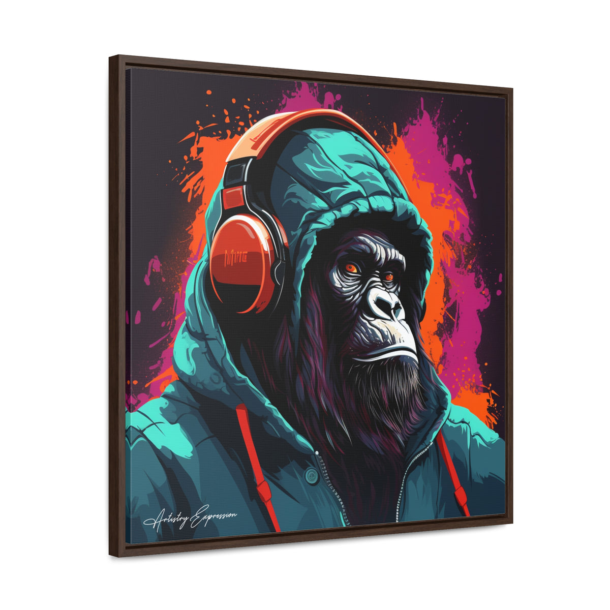 Graffiti Groove: Hooded Gorilla Jamming with Headphones