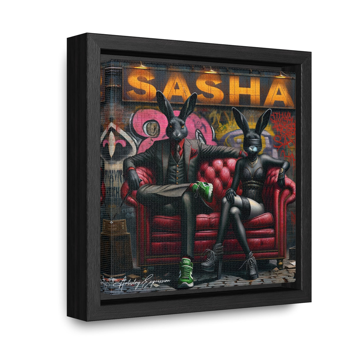 Playful Intrigue: Graffiti Mural with Anthropomorphic Rabbits