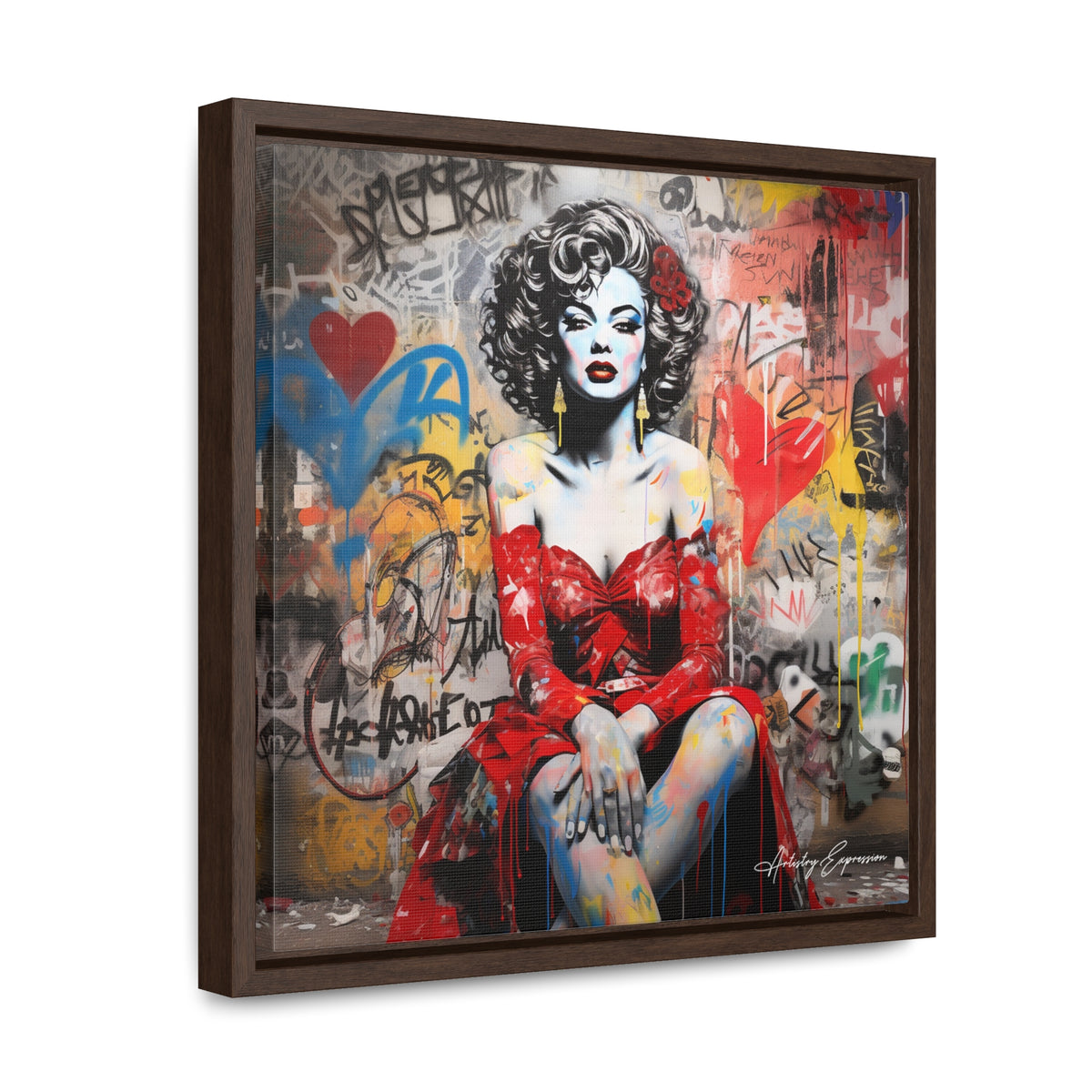 Graffiti Couture: Red-Dressed Lady in Urban Scene