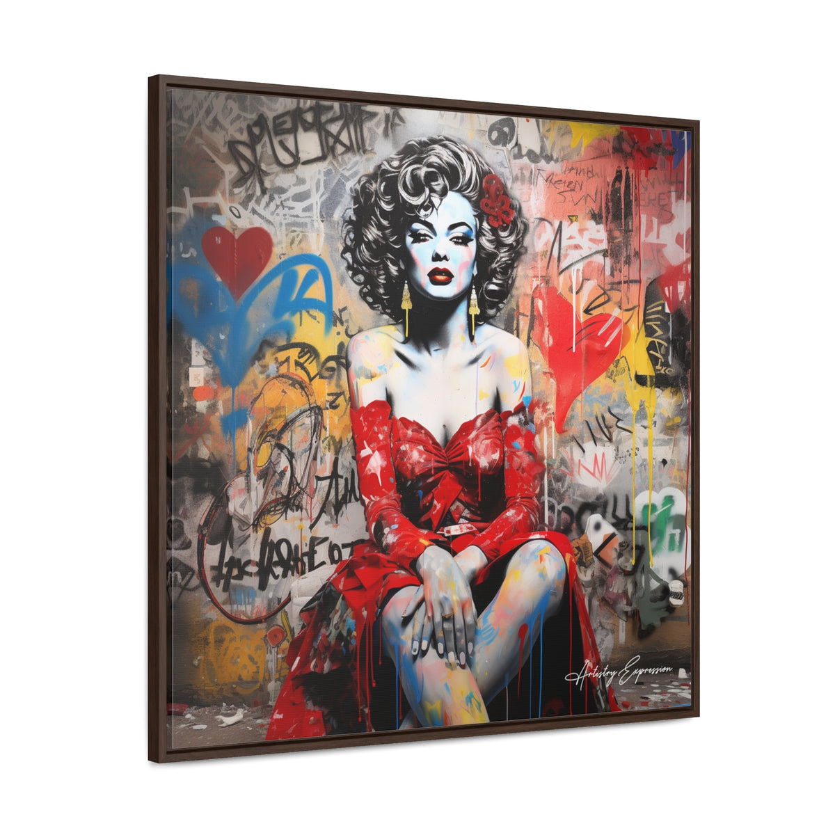 Graffiti Couture: Red-Dressed Lady in Urban Scene