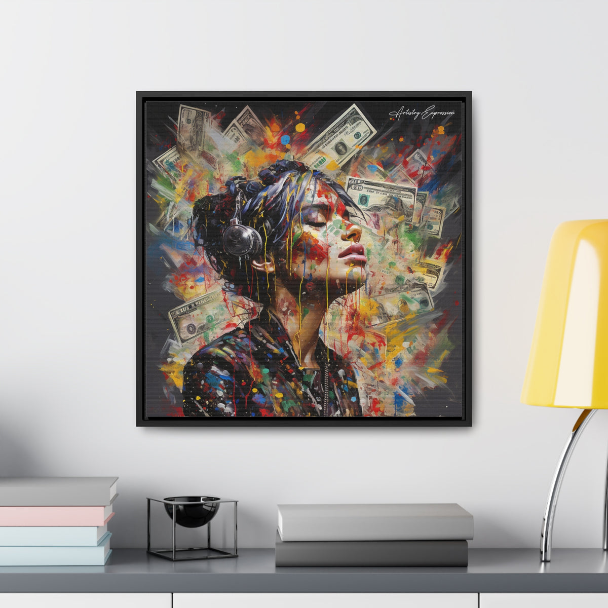 Urban Beats: Graffiti Canvas Featuring Girl with Music and Money
