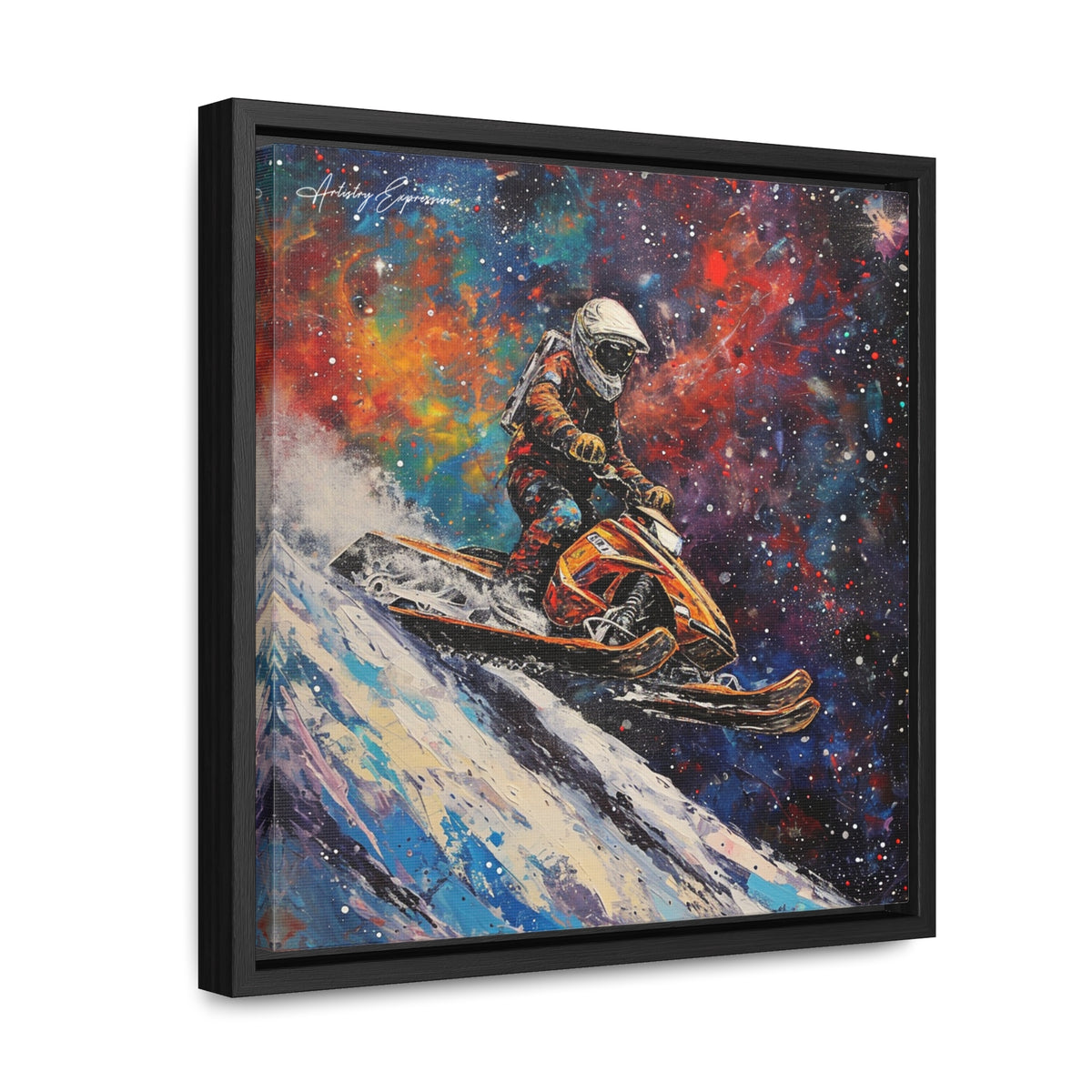Snowmobile Odyssey: Astronaut's Colorful Space Journey