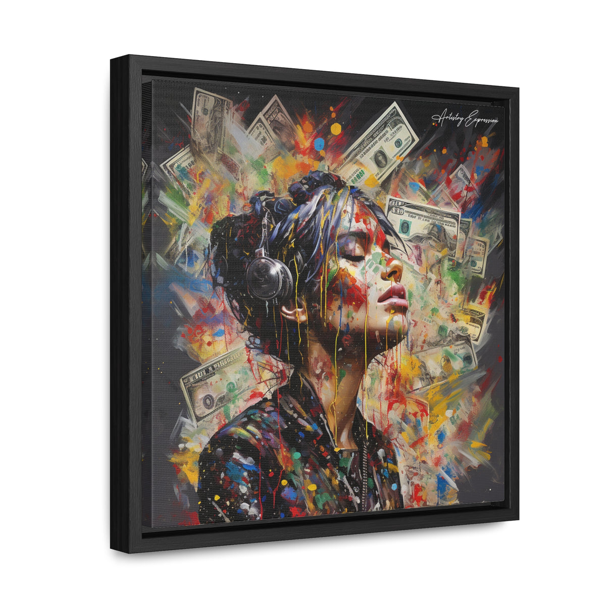 Urban Beats: Graffiti Canvas Featuring Girl with Music and Money