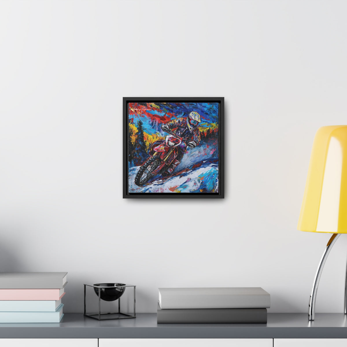 Snowy Velocity: Motorcycle in Full Color