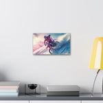 Motorcycle Racing Through a Snowy Palette