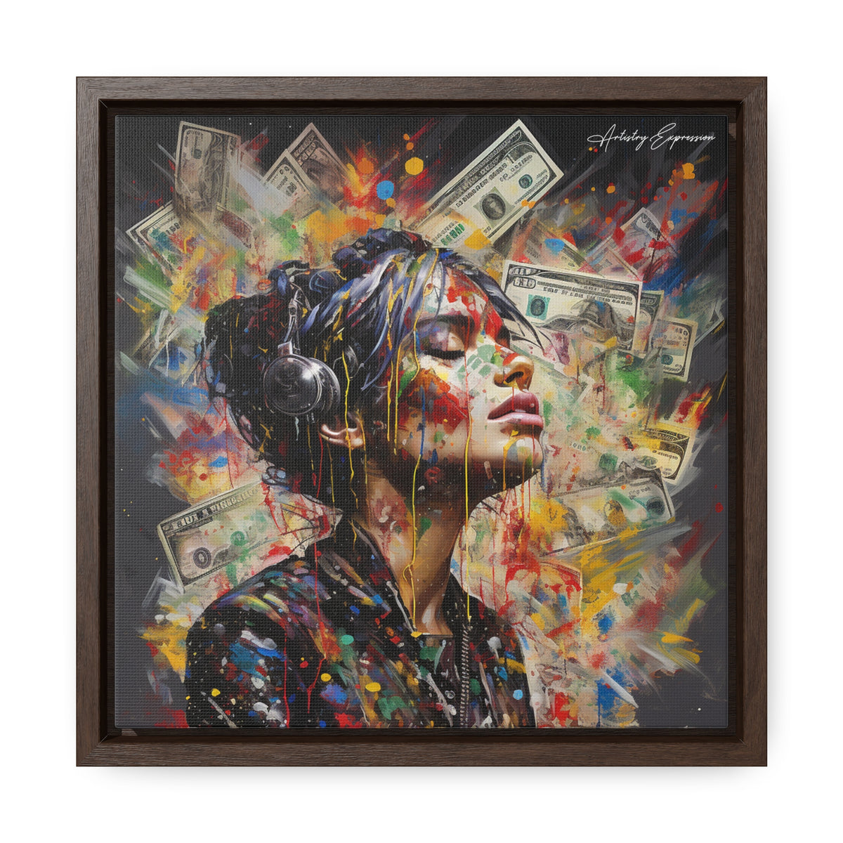 Urban Beats: Graffiti Canvas Featuring Girl with Music and Money