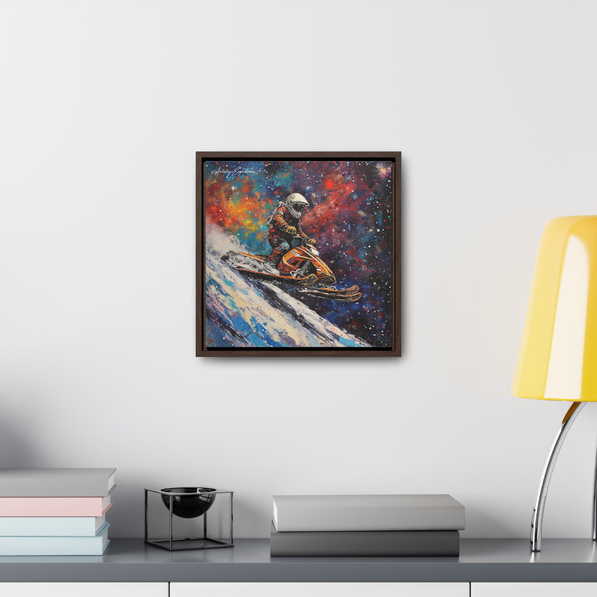 Snowmobile Odyssey: Astronaut's Colorful Space Journey