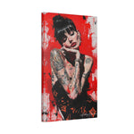 Red-Tinted Portrait of a Woman with Tattoos