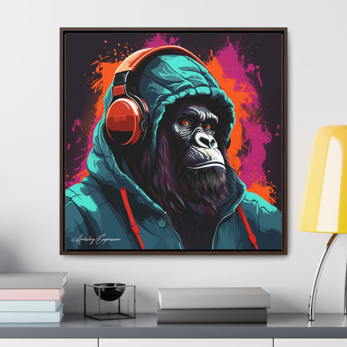 Graffiti Groove: Hooded Gorilla Jamming with Headphones