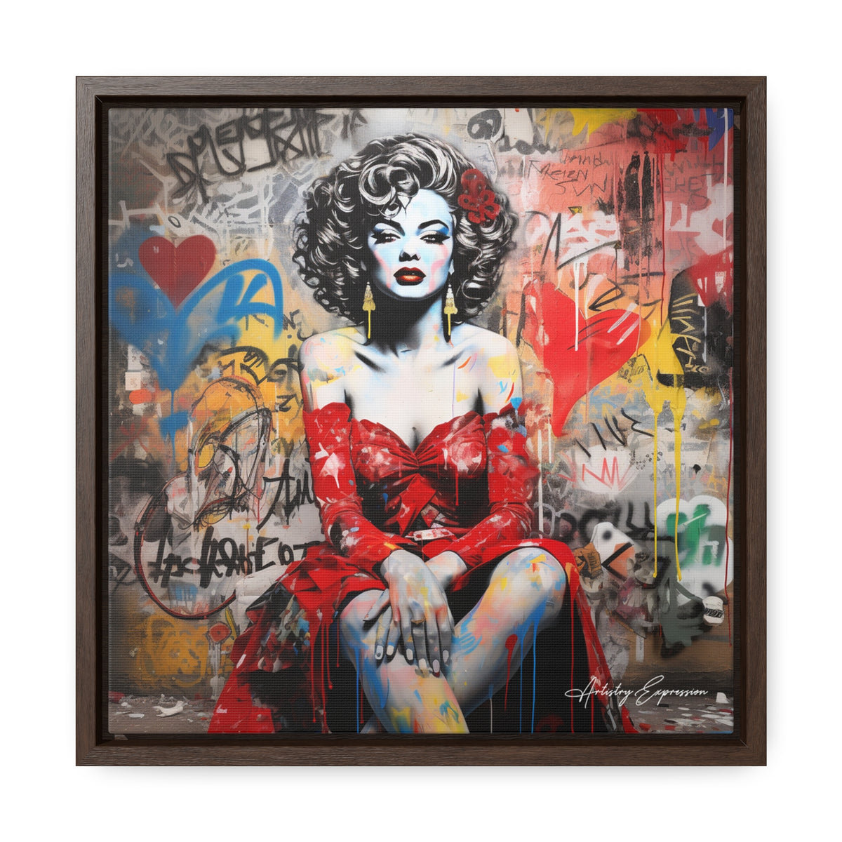 Graffiti Couture: Red-Dressed Lady in Urban Scene