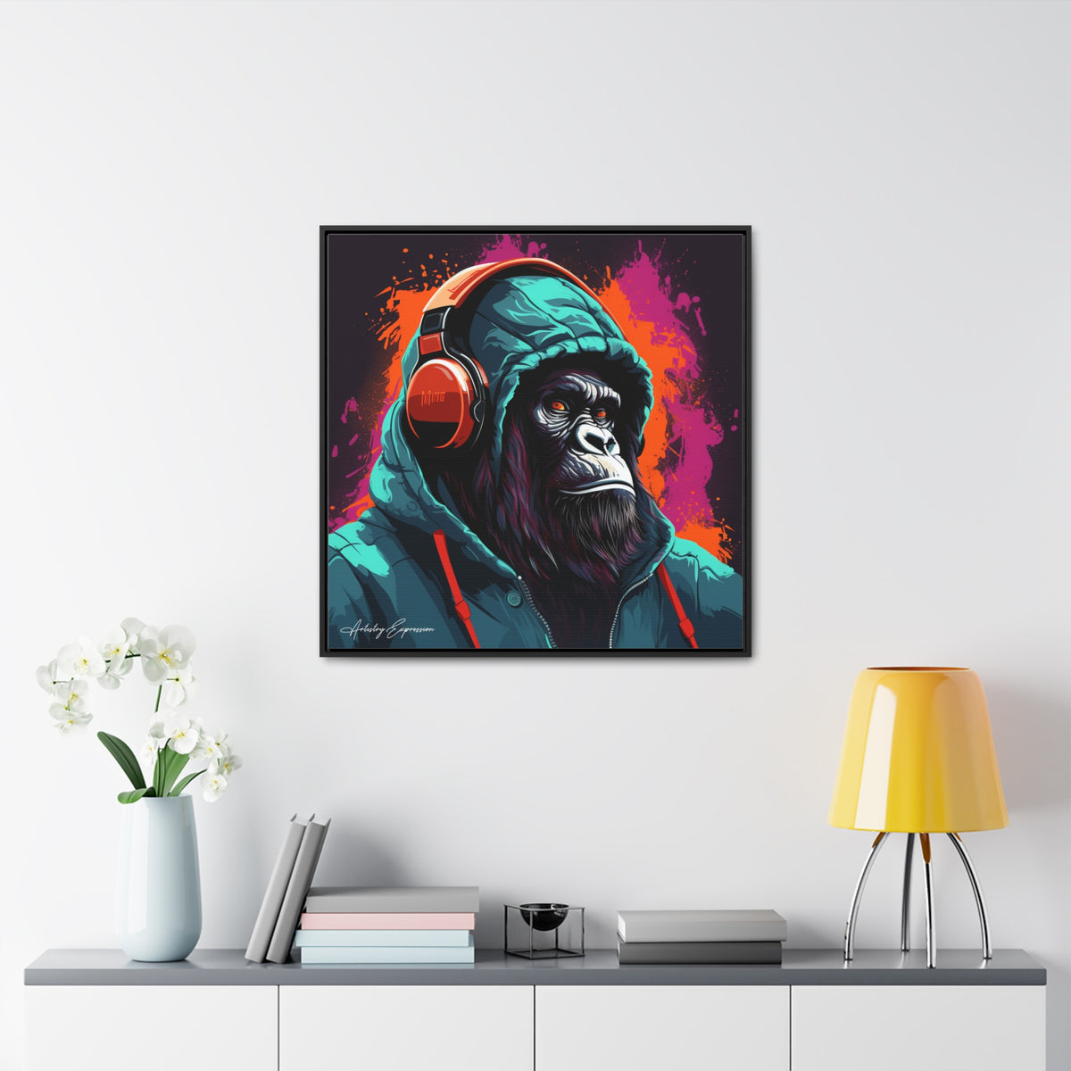 Graffiti Groove: Hooded Gorilla Jamming with Headphones