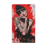 Red-Tinted Portrait of a Woman with Tattoos