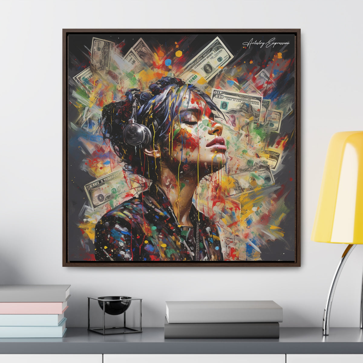 Urban Beats: Graffiti Canvas Featuring Girl with Music and Money