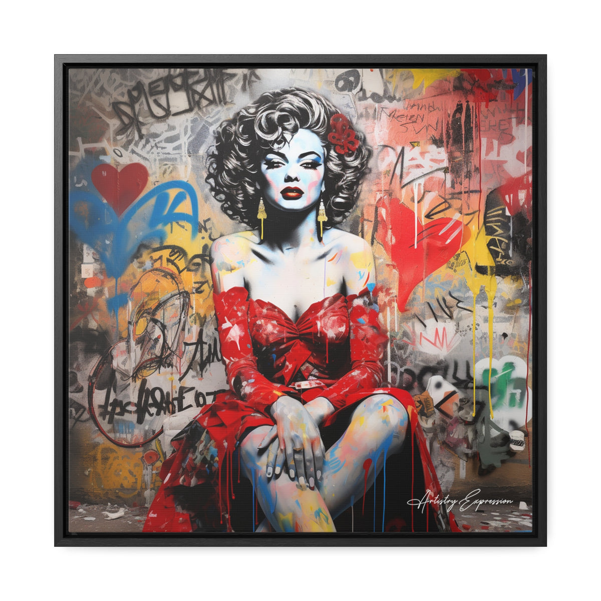 Graffiti Couture: Red-Dressed Lady in Urban Scene