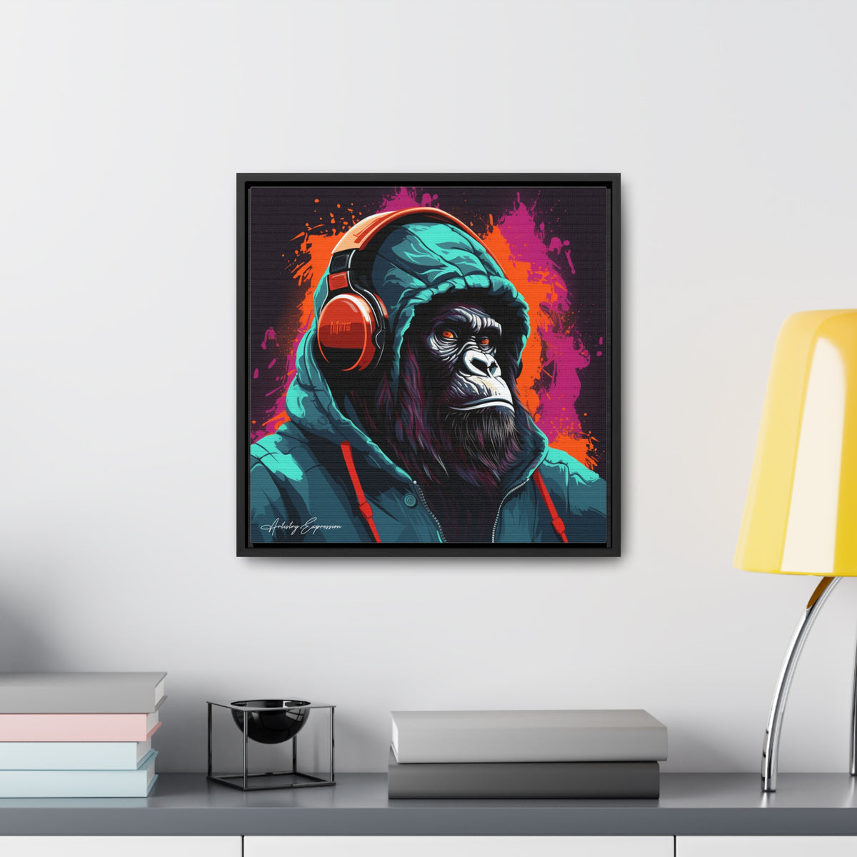 Graffiti Groove: Hooded Gorilla Jamming with Headphones