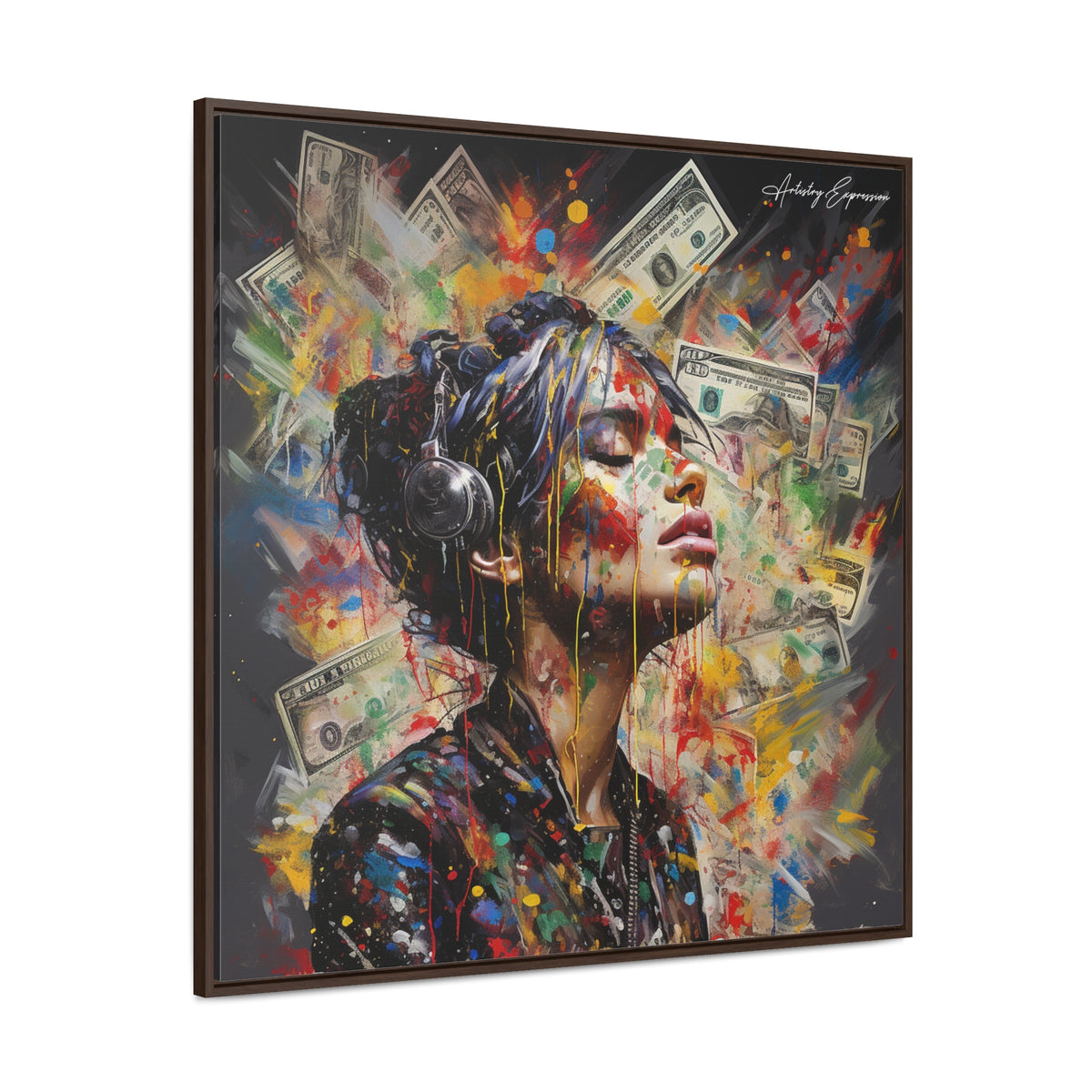 Urban Beats: Graffiti Canvas Featuring Girl with Music and Money