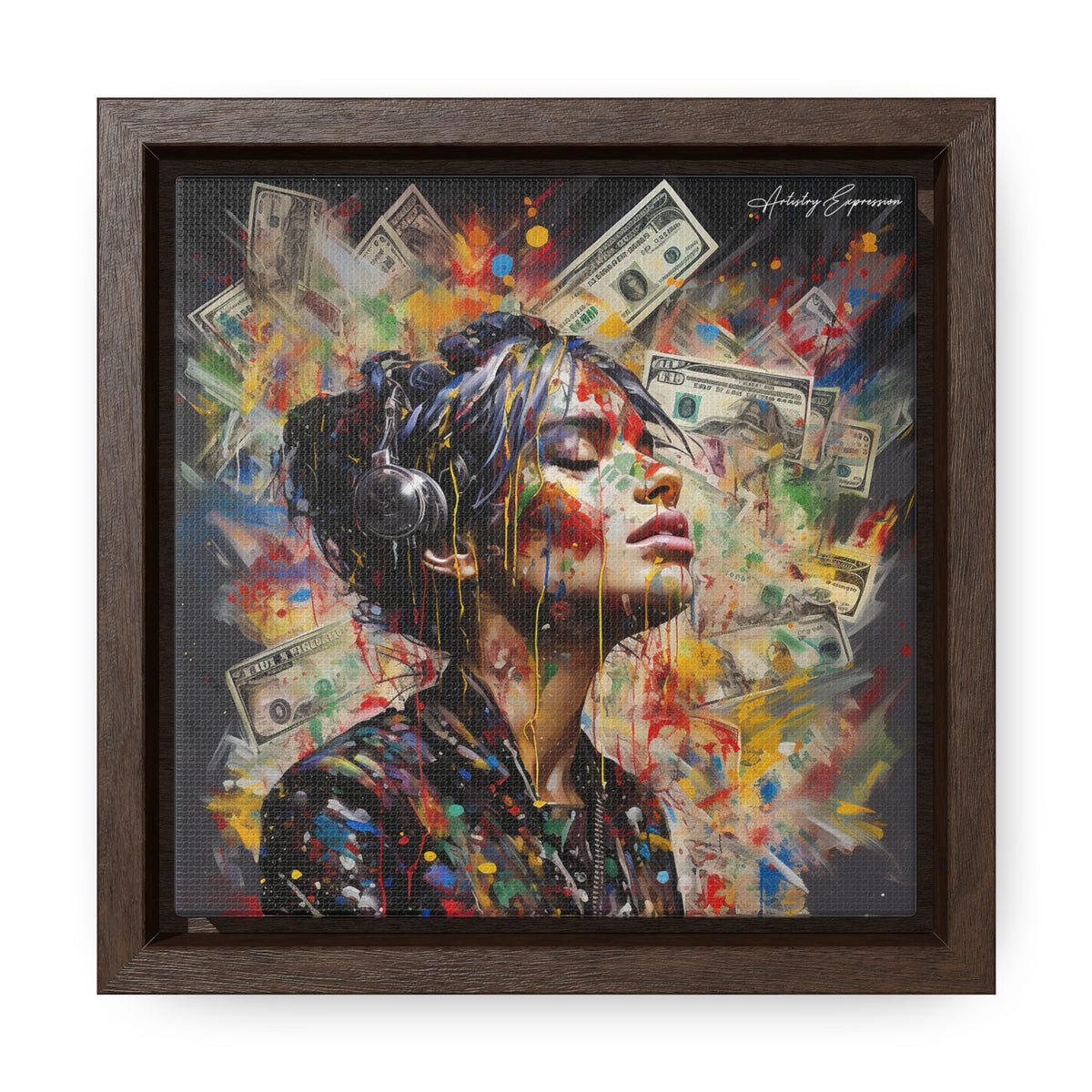 Urban Beats: Graffiti Canvas Featuring Girl with Music and Money