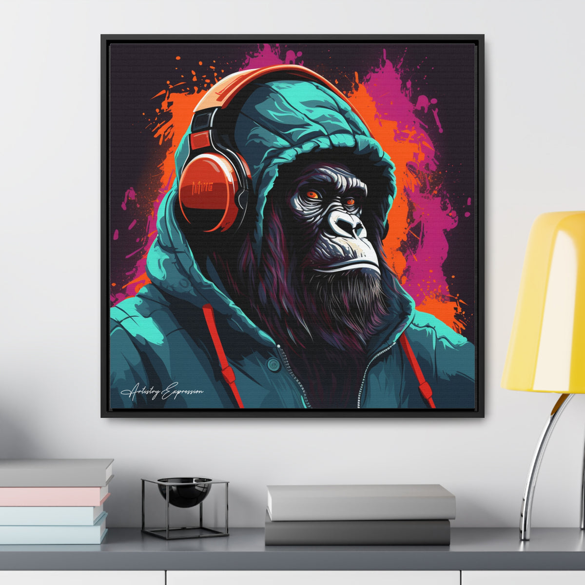 Graffiti Groove: Hooded Gorilla Jamming with Headphones