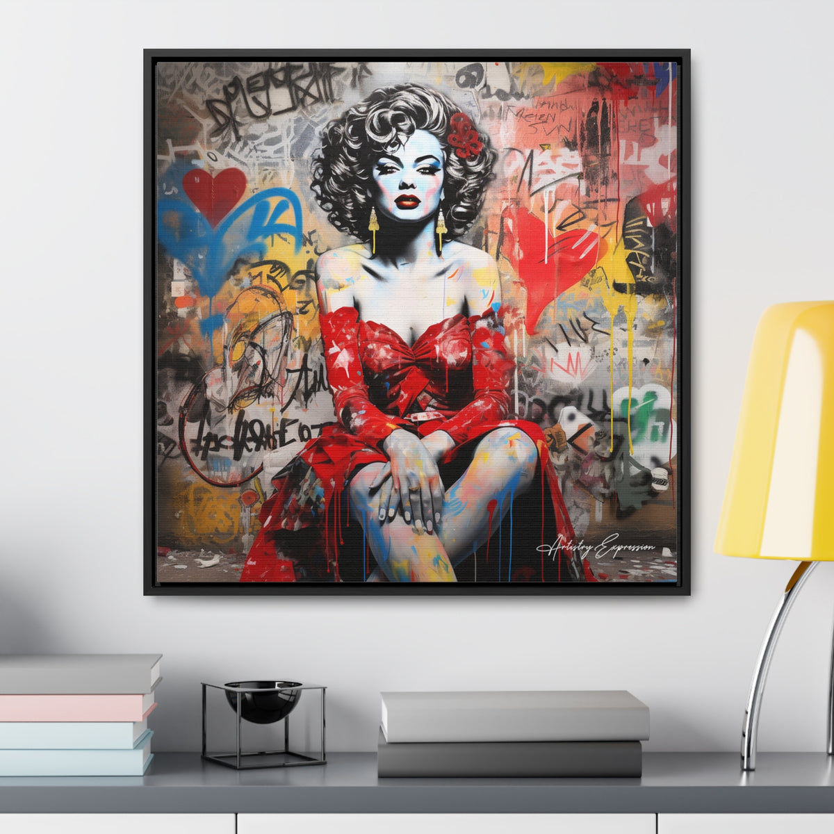 Graffiti Couture: Red-Dressed Lady in Urban Scene