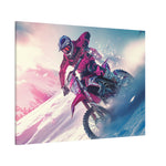 Motorcycle Racing Through a Snowy Palette