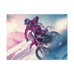 Motorcycle Racing Through a Snowy Palette