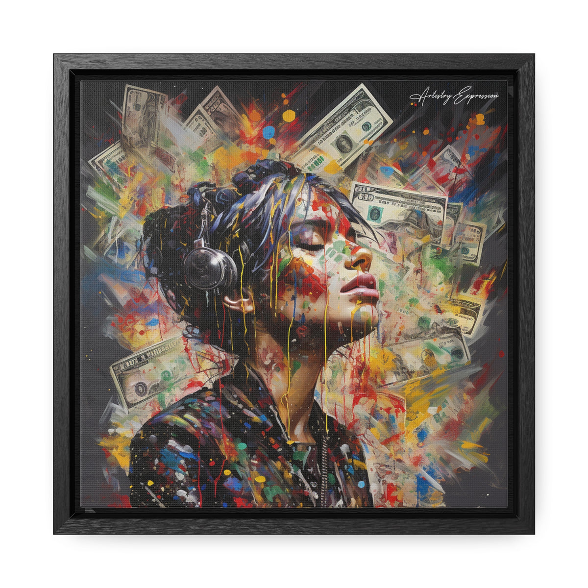 Urban Beats: Graffiti Canvas Featuring Girl with Music and Money