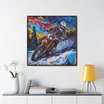 Snowy Velocity: Motorcycle in Full Color