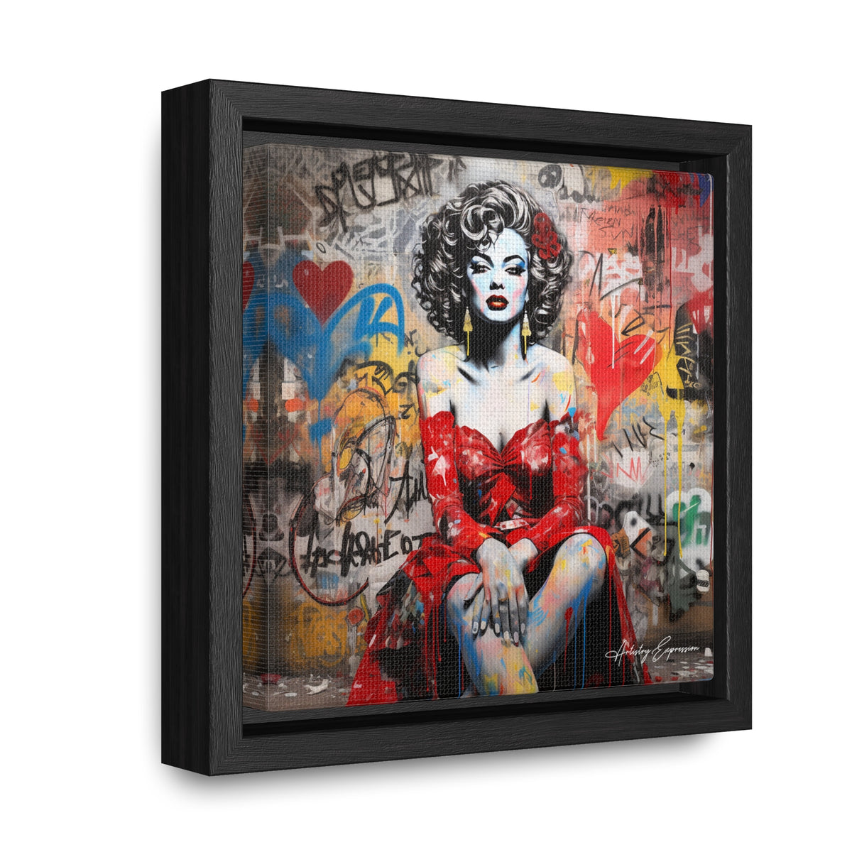 Graffiti Couture: Red-Dressed Lady in Urban Scene