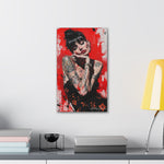 Red-Tinted Portrait of a Woman with Tattoos