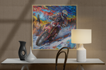 Snowy Velocity: Motorcycle in Full Color