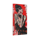 Red-Tinted Portrait of a Woman with Tattoos