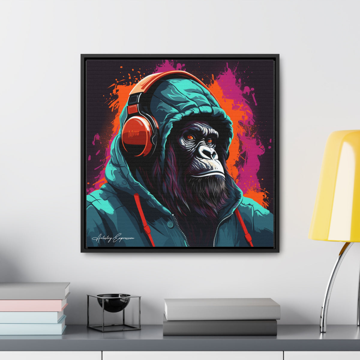 Graffiti Groove: Hooded Gorilla Jamming with Headphones