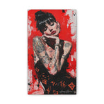 Red-Tinted Portrait of a Woman with Tattoos