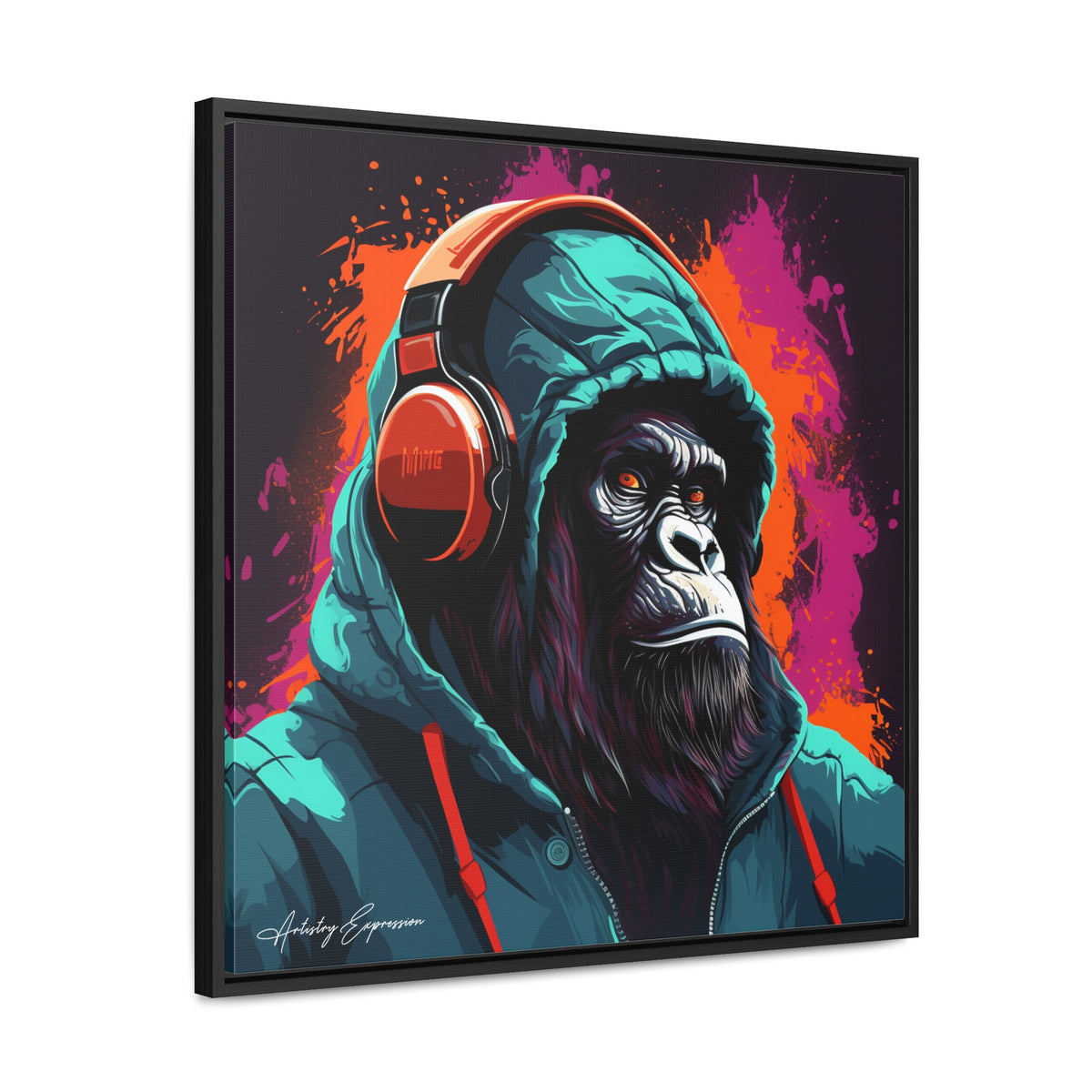Graffiti Groove: Hooded Gorilla Jamming with Headphones