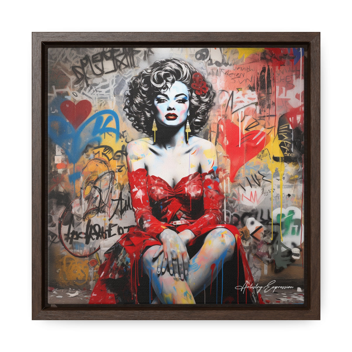 Graffiti Couture: Red-Dressed Lady in Urban Scene
