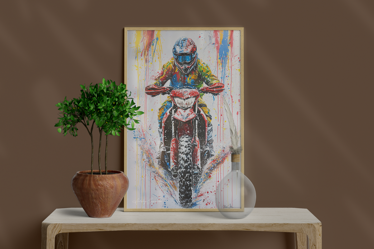 Speeding Motorcycle Through Snow