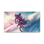 Motorcycle Racing Through a Snowy Palette
