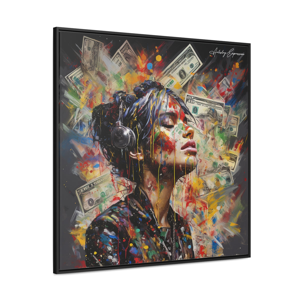Urban Beats: Graffiti Canvas Featuring Girl with Music and Money
