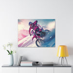 Motorcycle Racing Through a Snowy Palette